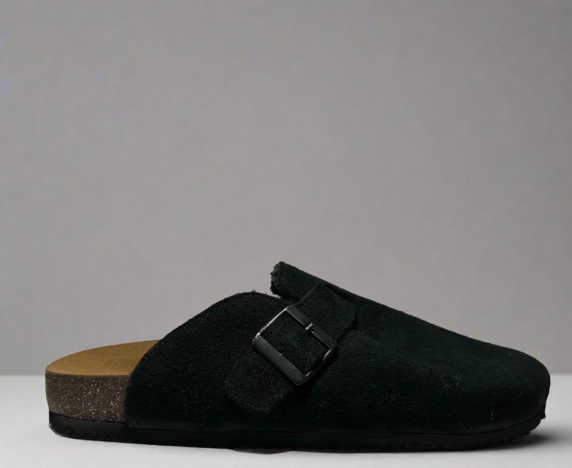 Suede Fur Lined Clogs - Black