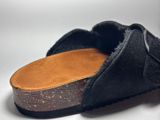 Suede Fur Lined Clogs - Black